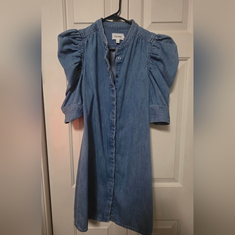 Frame Gillian Mini Denim Puff Sleeve Women's Dress Size Small